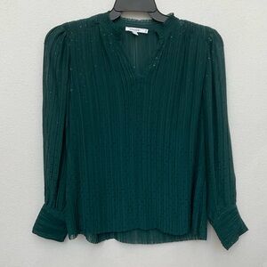 Chico's Dark Emerald Green Sheer Sparkley Blouse With Small Pleats Size 0.5 US 6